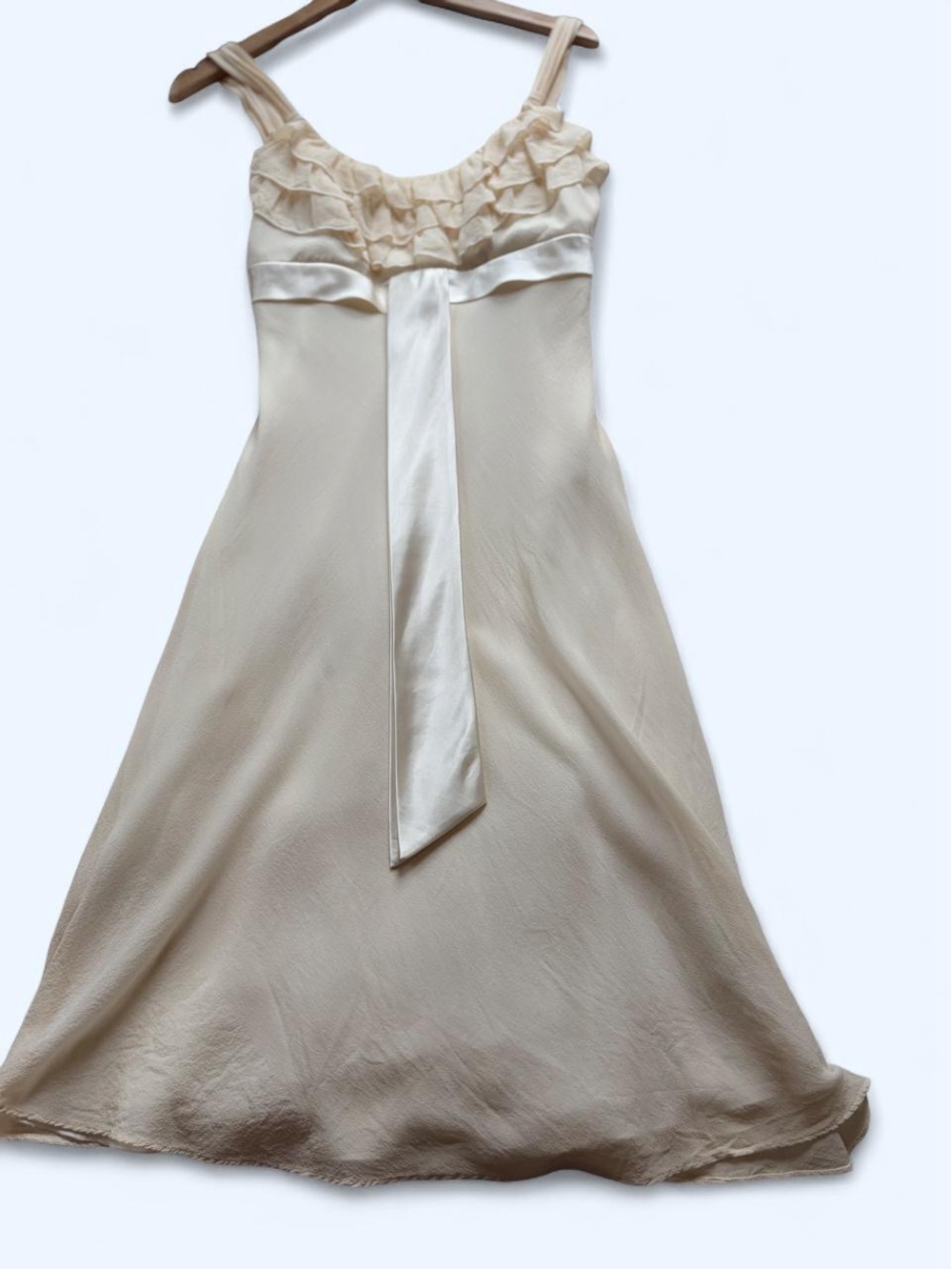Vintage BCBG Paris Ivory Silk Ruffle Midi Dress Size 4 - Picture 2 of 8